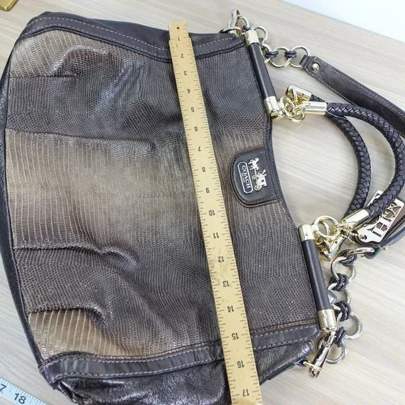 VINTAGE Coach Bag Brown Leather Shoulder Lizard Chain RARE 70TH ANNIVERSARY - Picture 8 of 16